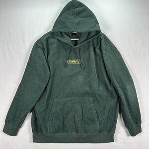 Krooked Skateboards Corduroy Hoodie Mens XL Green Pullover Sweatshirt Vintage
